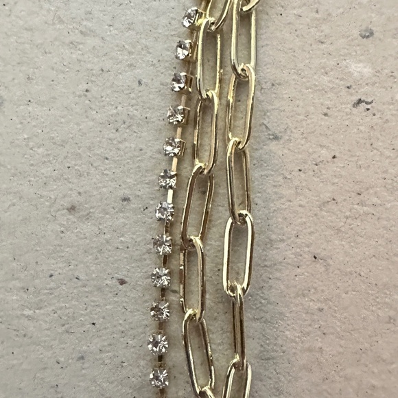 Express Gold 3 Strand Paper Clip & Rhinestone Necklace - Picture 2 of 6